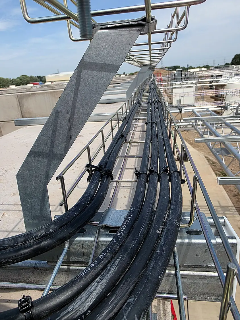 Cables laid on the elevated gantry ladder