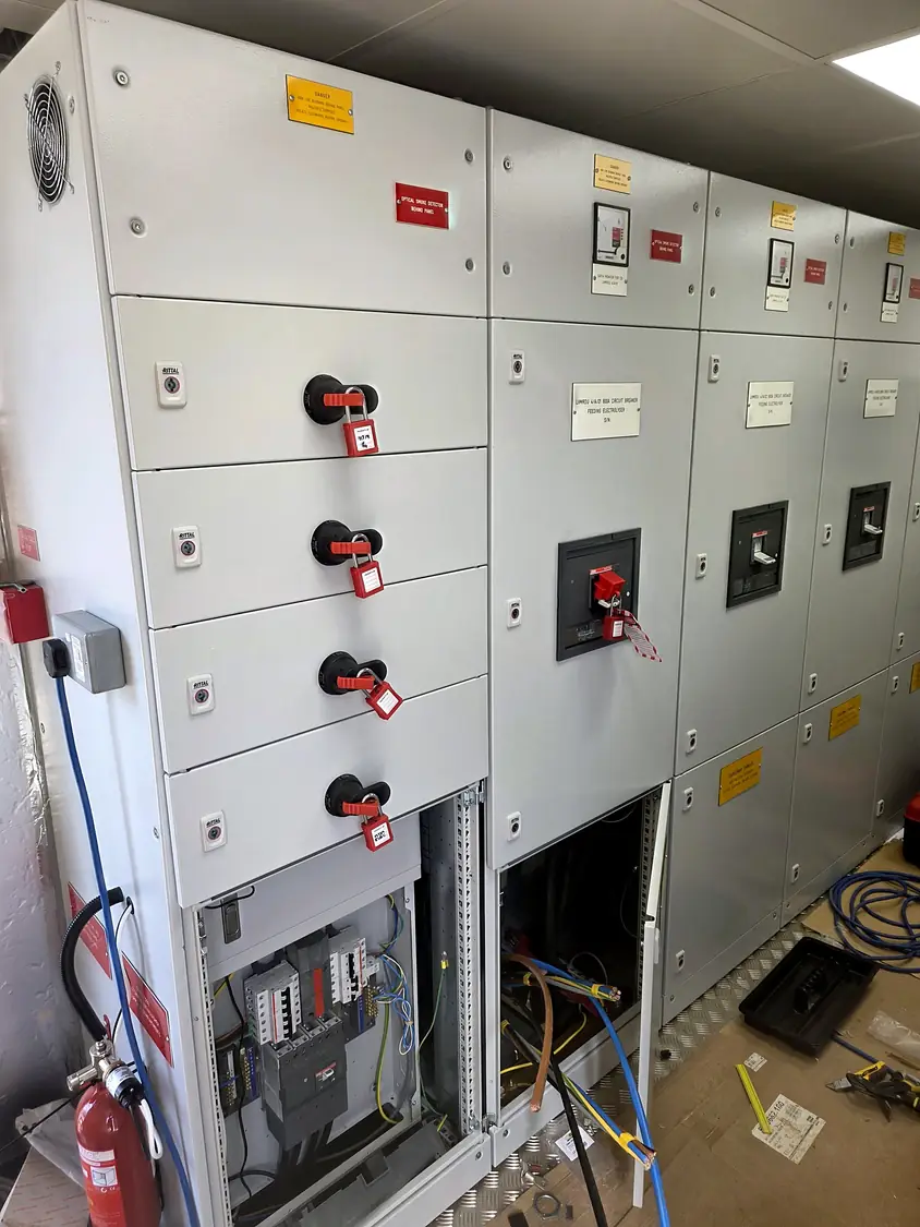 LV switchgear with isolators padlocked off · HyMarnham Power