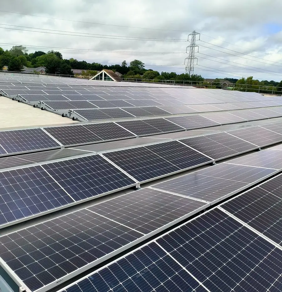 Angled view across the module rows